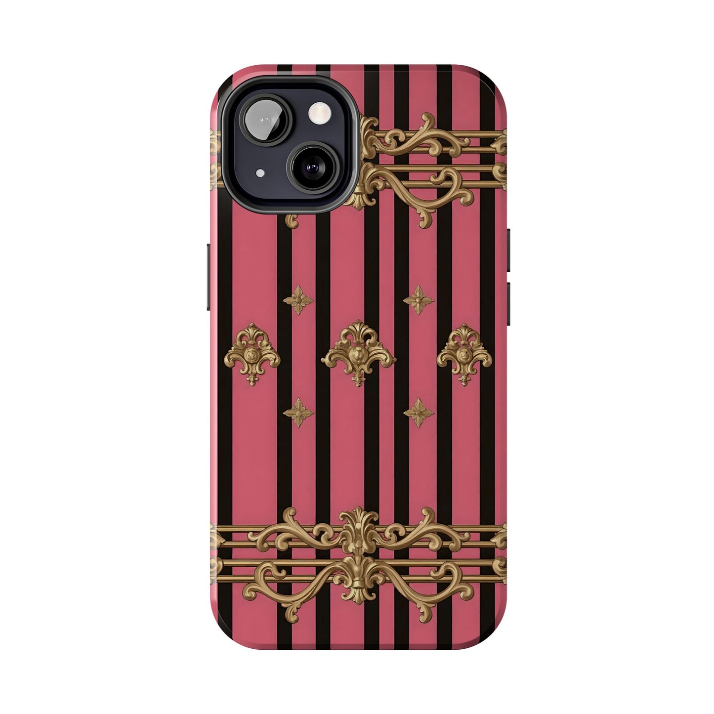 Elegant Floral Phone Cases, Stylish Protective Case for Trendy Individuals, Unique Gift for Tech Lovers, Phone Accessories - Pink Striped Gold Rococo