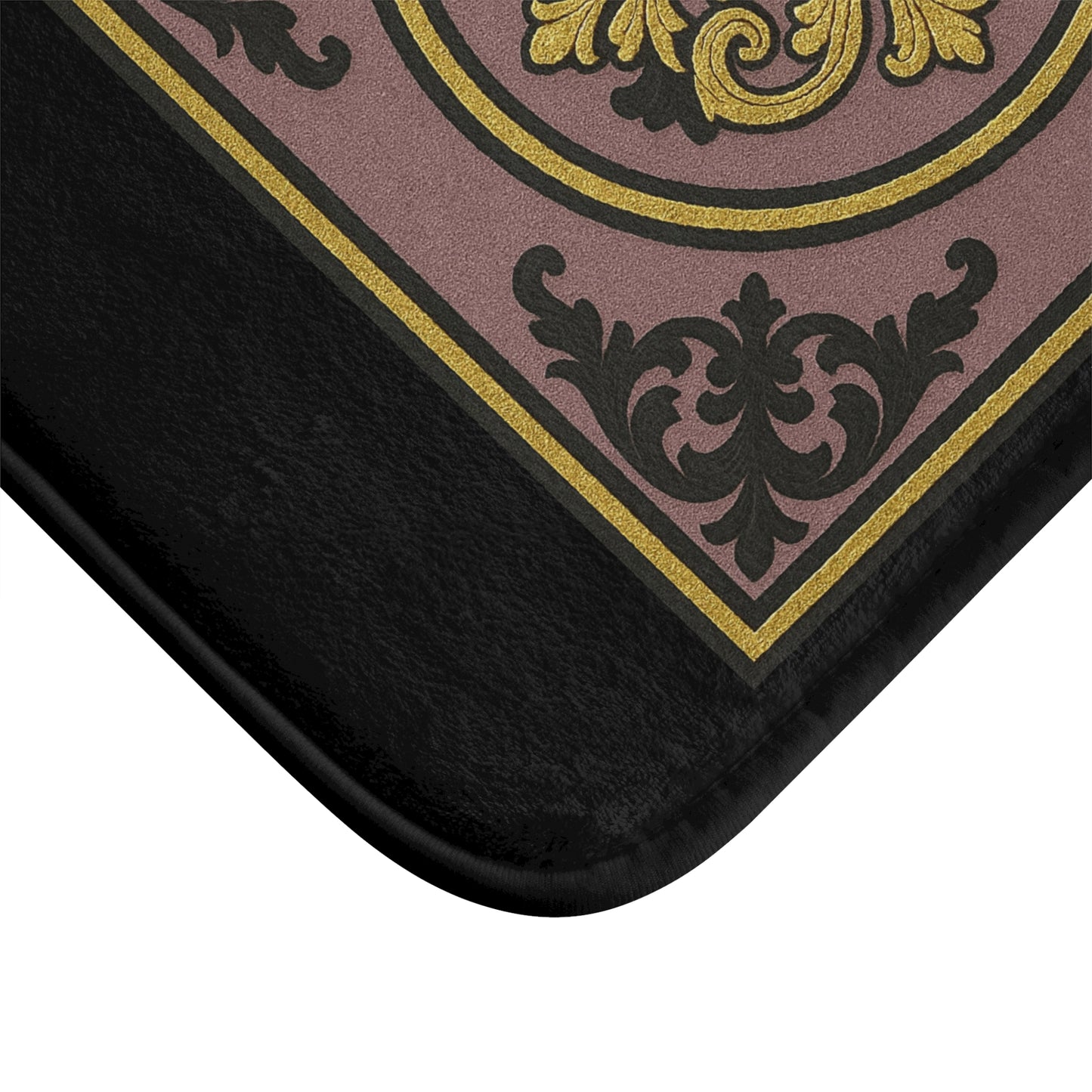 Elegant Gilded Mauve With Gold-Black Baroque Bath Mat, Luxurious Bathroom Decor, Stylish Non-Slip Mat, Gift for Homeowners, Bath Accessories