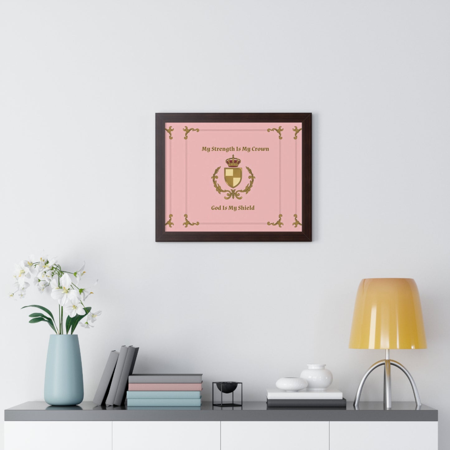 Crest & Crown Spiritual Quote Empowering Framed Poster, Inspirational Wall Art, Crown Design, Home Decor, Motivational Gift, Bible Verse Decoration