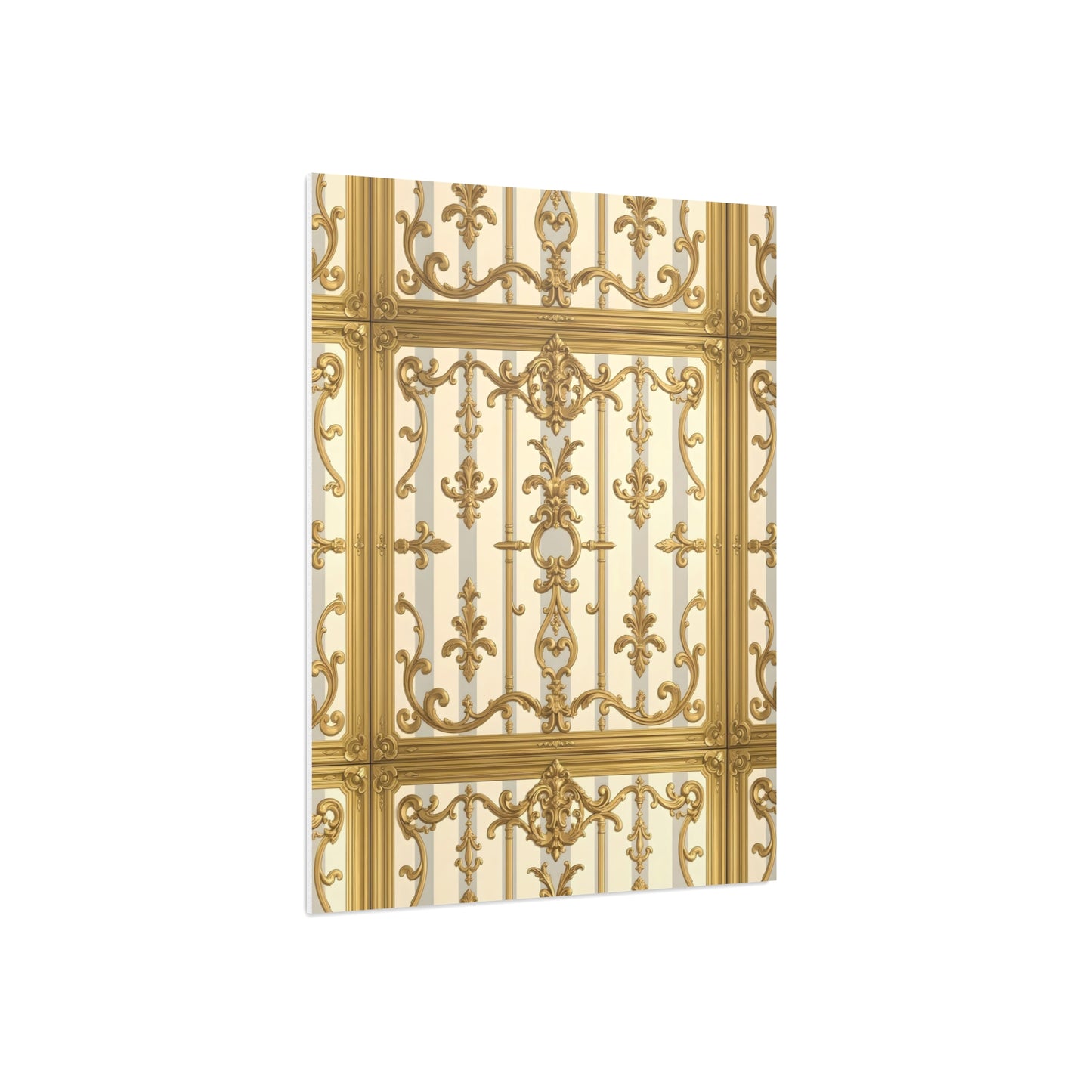 Elegant Ornate Foam Board Art - Luxury Wall Décor, Home Decoration, Versatile Display Board - Matte Gray & Cream Striped Gold Baroque
