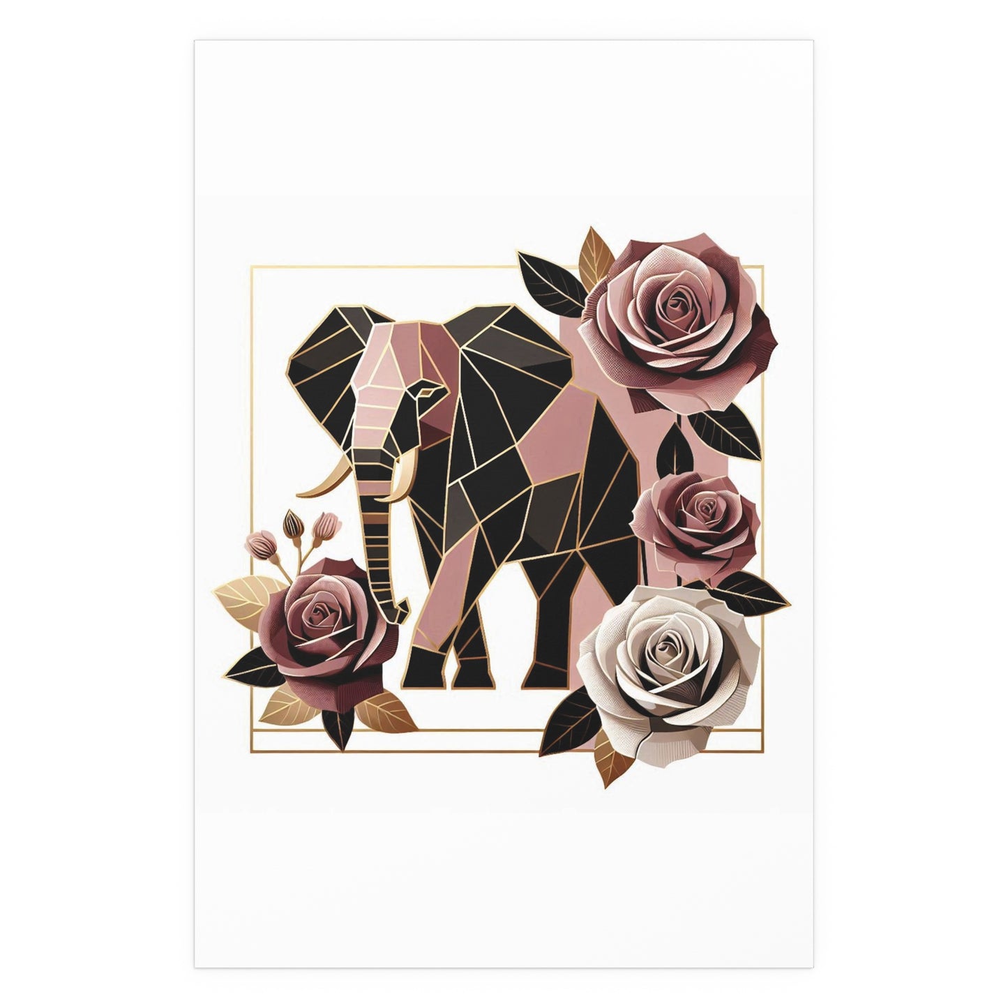 Elegant Floral Silk Poster - Indoor/Outdoor Wall Art for Home Decor - Brown & Mauve Elephant & Roses