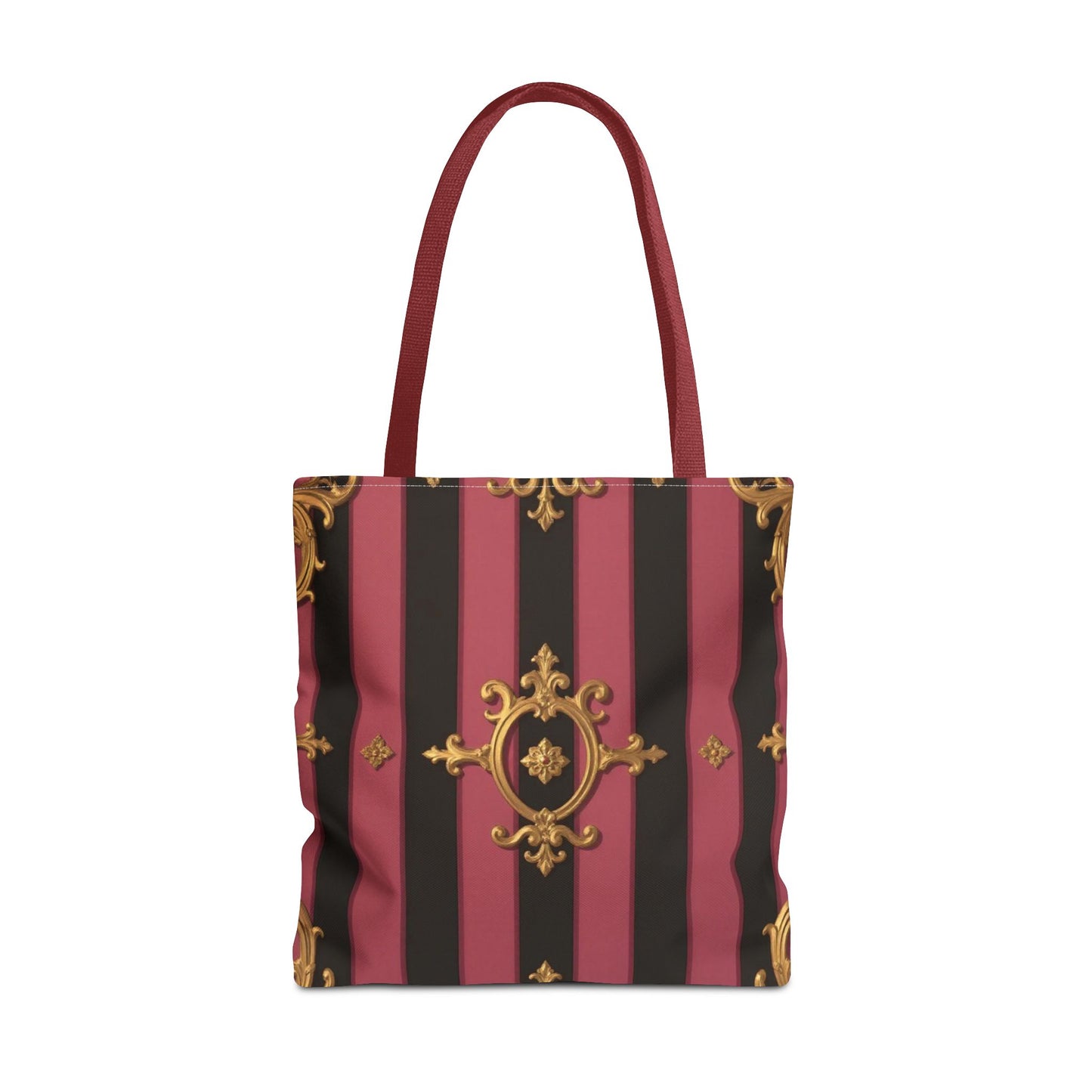 Elegant Black & Mauve Striped Gold Baroque Tote Bag - Chic Fashion Accessory, Shopping Companion, Decorative Carryall, Stylish Everyday Use