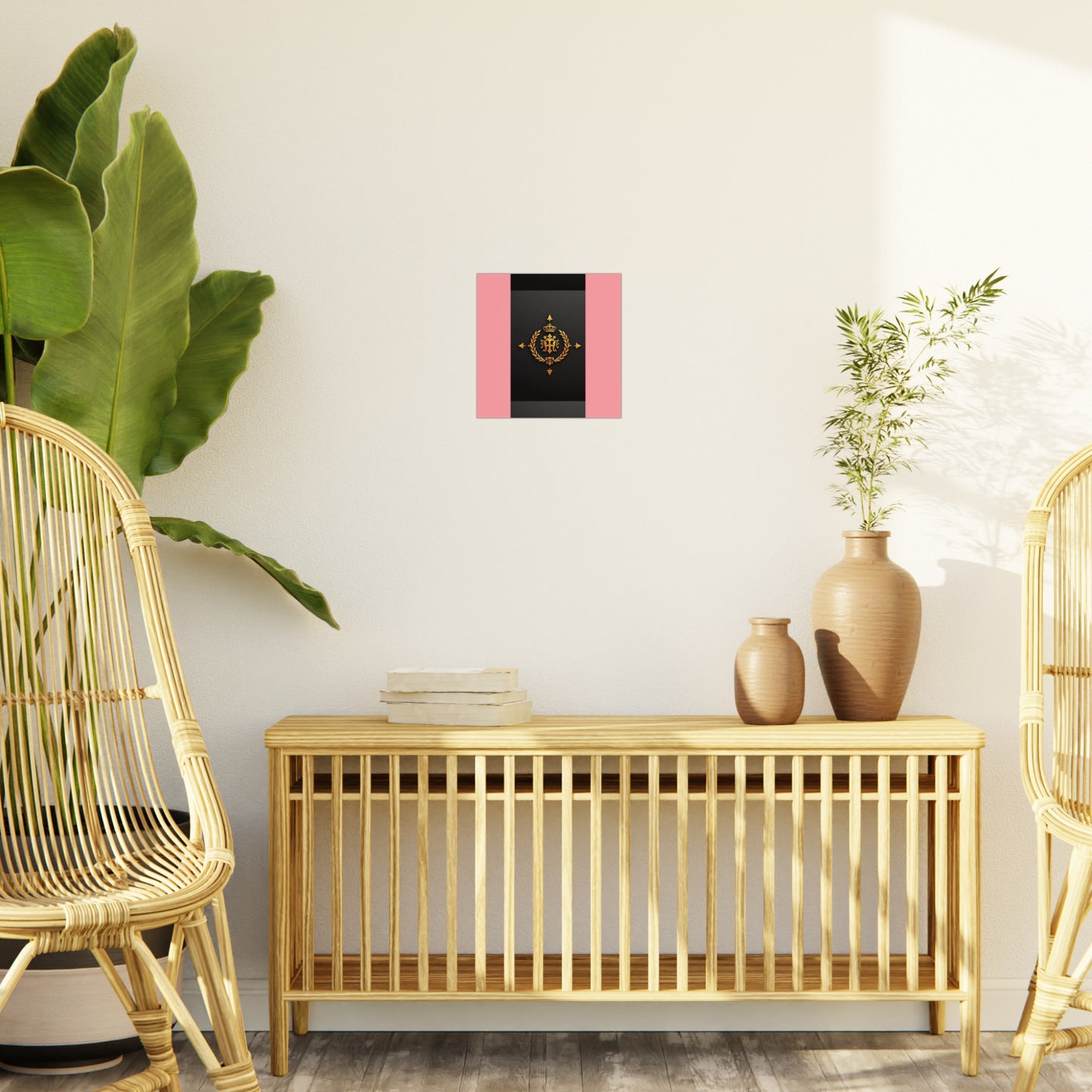 Elegant Wall Art Foam Board, Luxurious Home Decor, Modern Design Display, Stylish Room Accent, Office Decor, Unique Gift - Pink Striped Gold Crest
