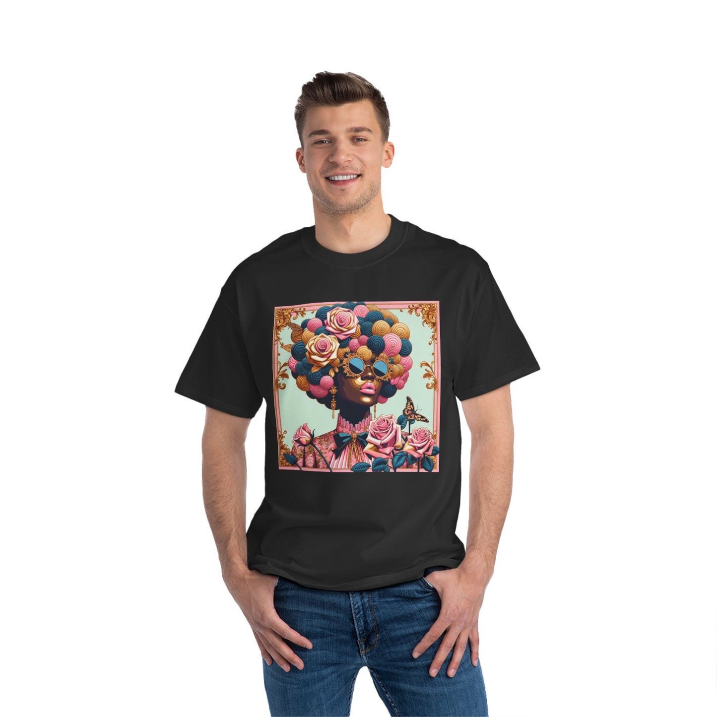Vibrant Art Tee - Short-Sleeve T-Shirt with Colorful Floral Design, Art Lovers Gift, Trendy Summer Fashion - Lady In Pink Baroque