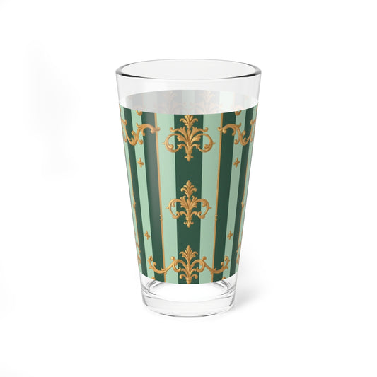 Elegant Vintage Mixing Glass, 16oz Cocktail Glass, Barware Gift, Home Decor, Wedding Gift - Mint Green & Teal Striped Gold Baroque