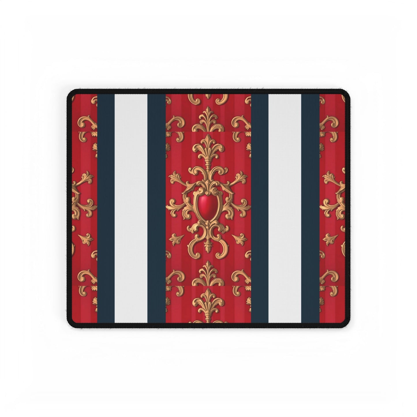 Elegant Office Desk Mats for Stylish Workspaces, Customizable, Home Office Decor, Gift for Professionals - Blue, Red & White Striped Baroque