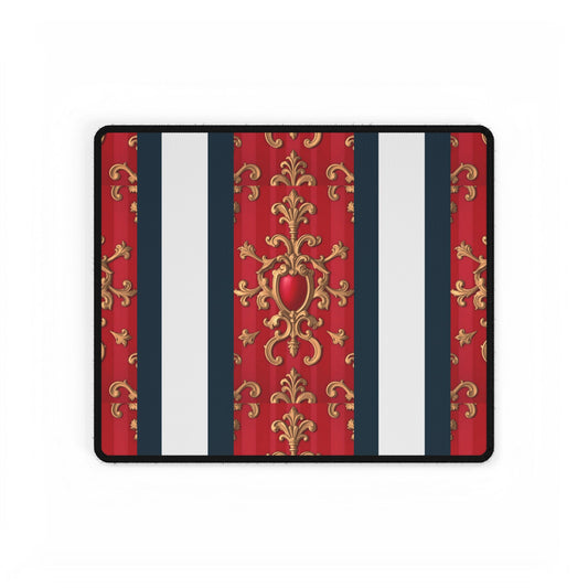 Elegant Office Desk Mats for Stylish Workspaces, Customizable, Home Office Decor, Gift for Professionals - Blue, Red & White Striped Baroque