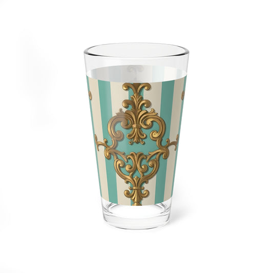 Elegant Mixing Glass, 16oz Decorative Beverage Tumbler, Barware, Vintage Inspired Drinkware - Matte Green Striped Rococo
