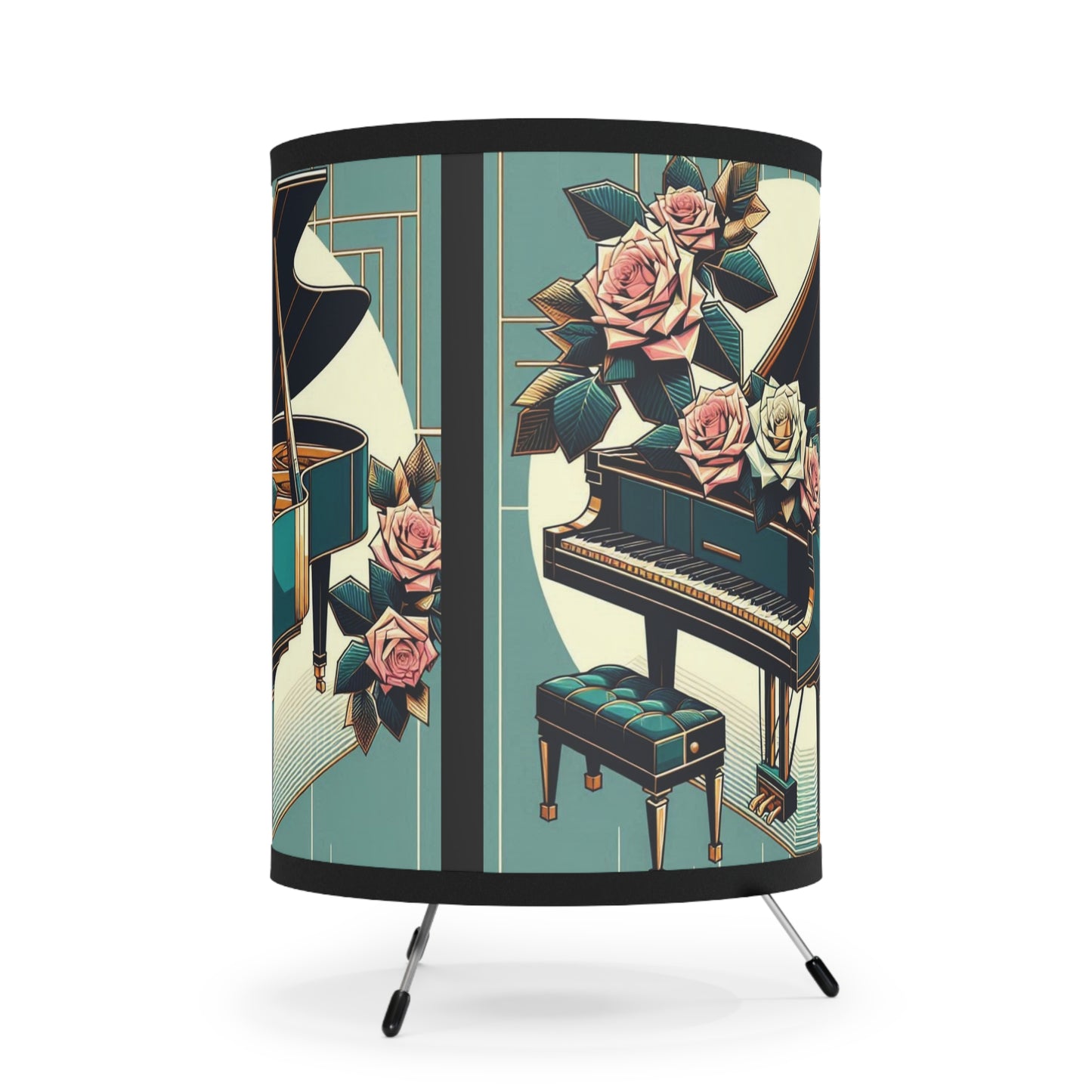Elegant Piano Rose Tripod Lamp | High-Res Artistic Shade | Perfect for Home Decor