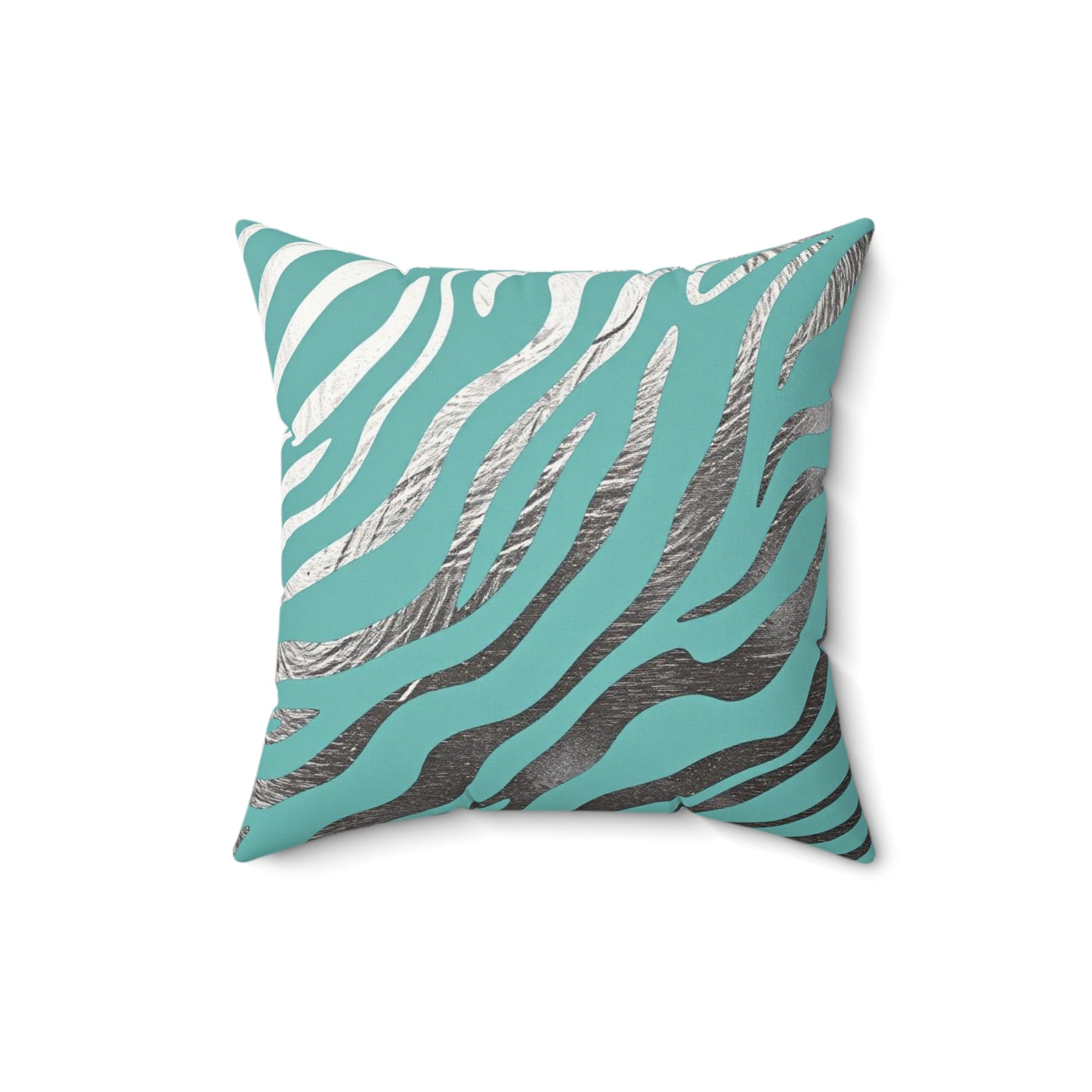 Modern Zebra Print Faux Suede Pillow - Aqua & Silver Accent Cushion