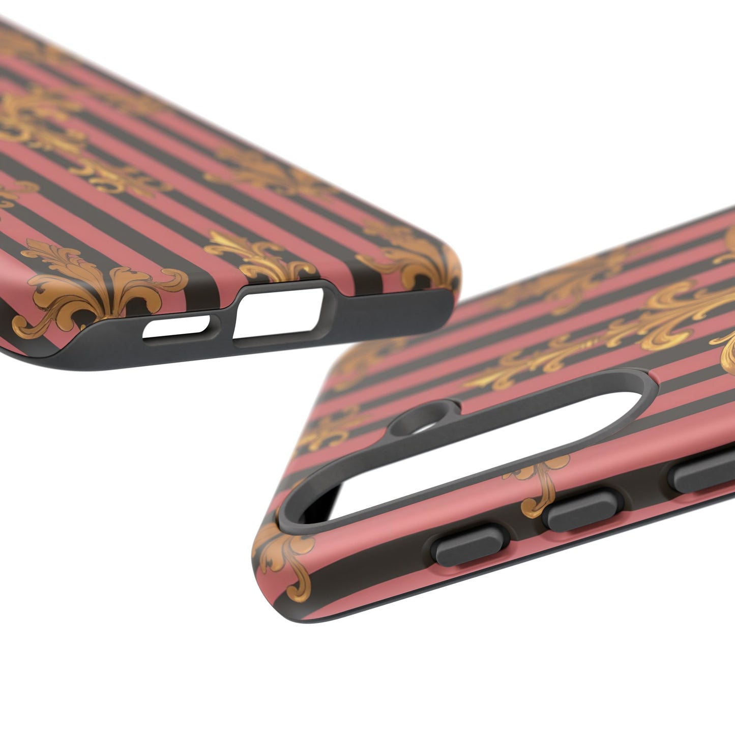 Elegant Floral Motif Phone Case - Tough Cases with Vintage Design - Mauve Striped Gold Damask