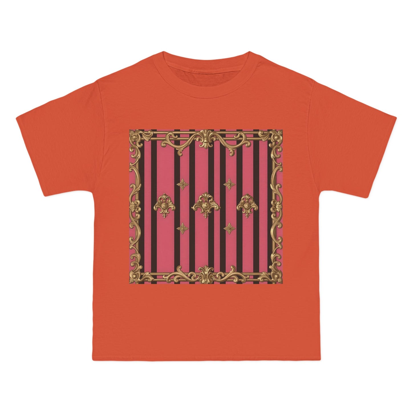 Elegant Baroque Short-Sleeve T-Shirt - Artistic Fashion, Graphics Tee, Unique Gift, Stylish Apparel, Casual Wear - Pink Striped Gold Rococo