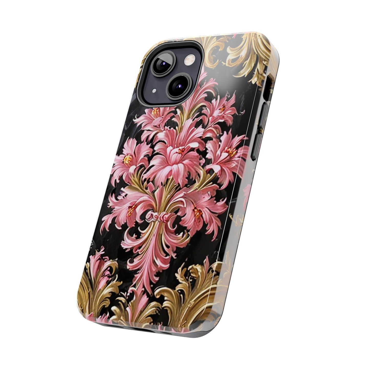 Elegant Floral Tough Phone Cases | Stylish Protection for Her | Gift for Birthdays - Black & Pink Oil Painting Style Rococo