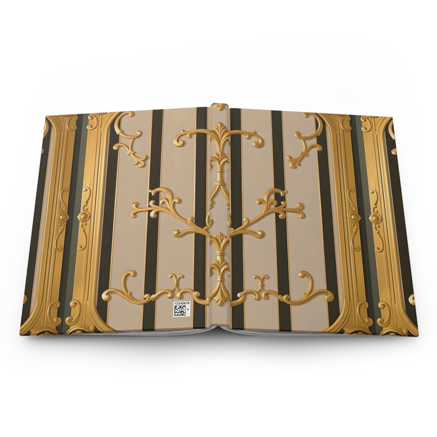 Elegant Antique Hardcover Journal for Writing, Gifts, Bullet Journals, Personalized Stationery - Beige Striped Gold Rococo