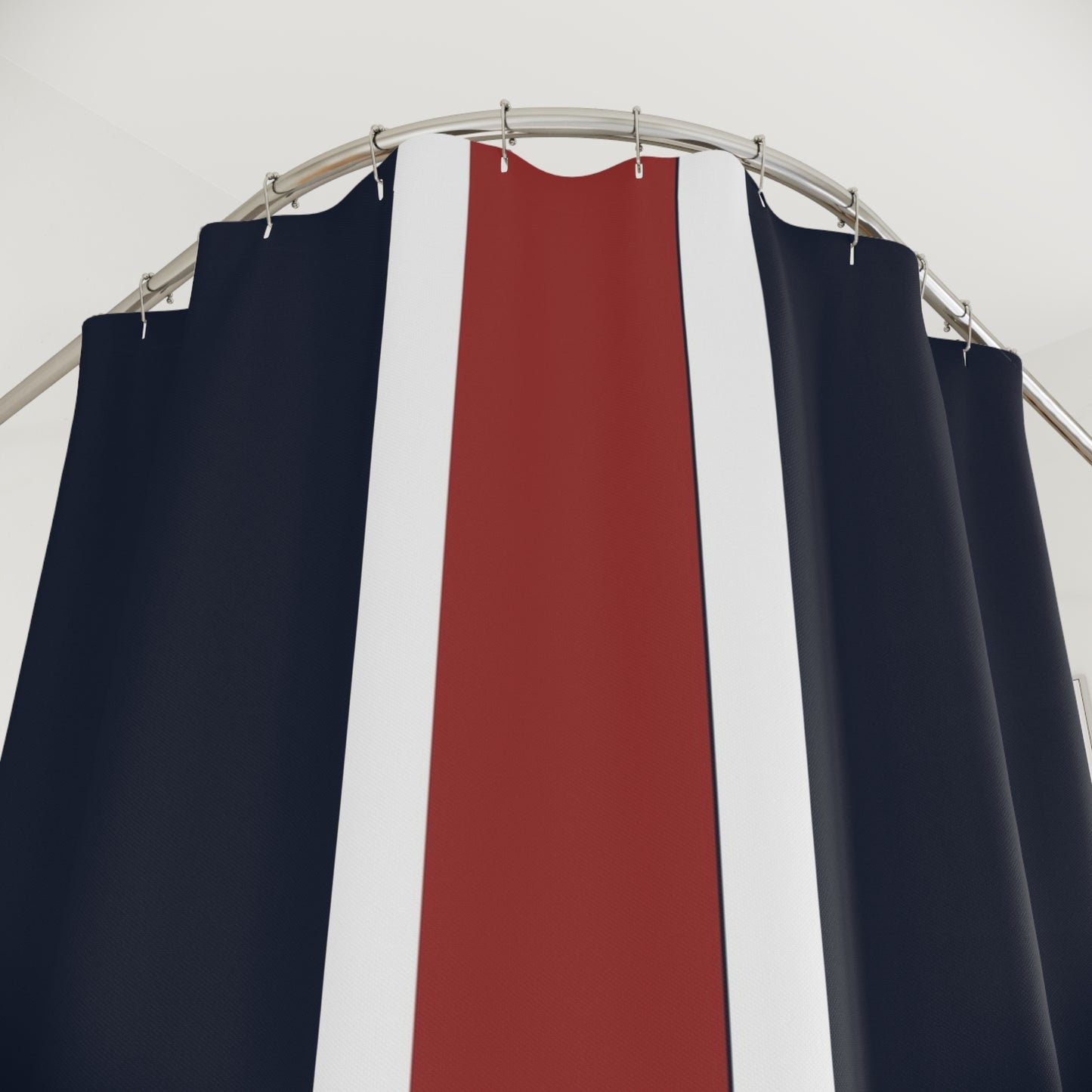 Lunar Midnight & Red-White Striped Stylish Modern Shower Curtain, Chic Bathroom Decor, Nautical Theme, Home Essentials, Gift for New Homeowners