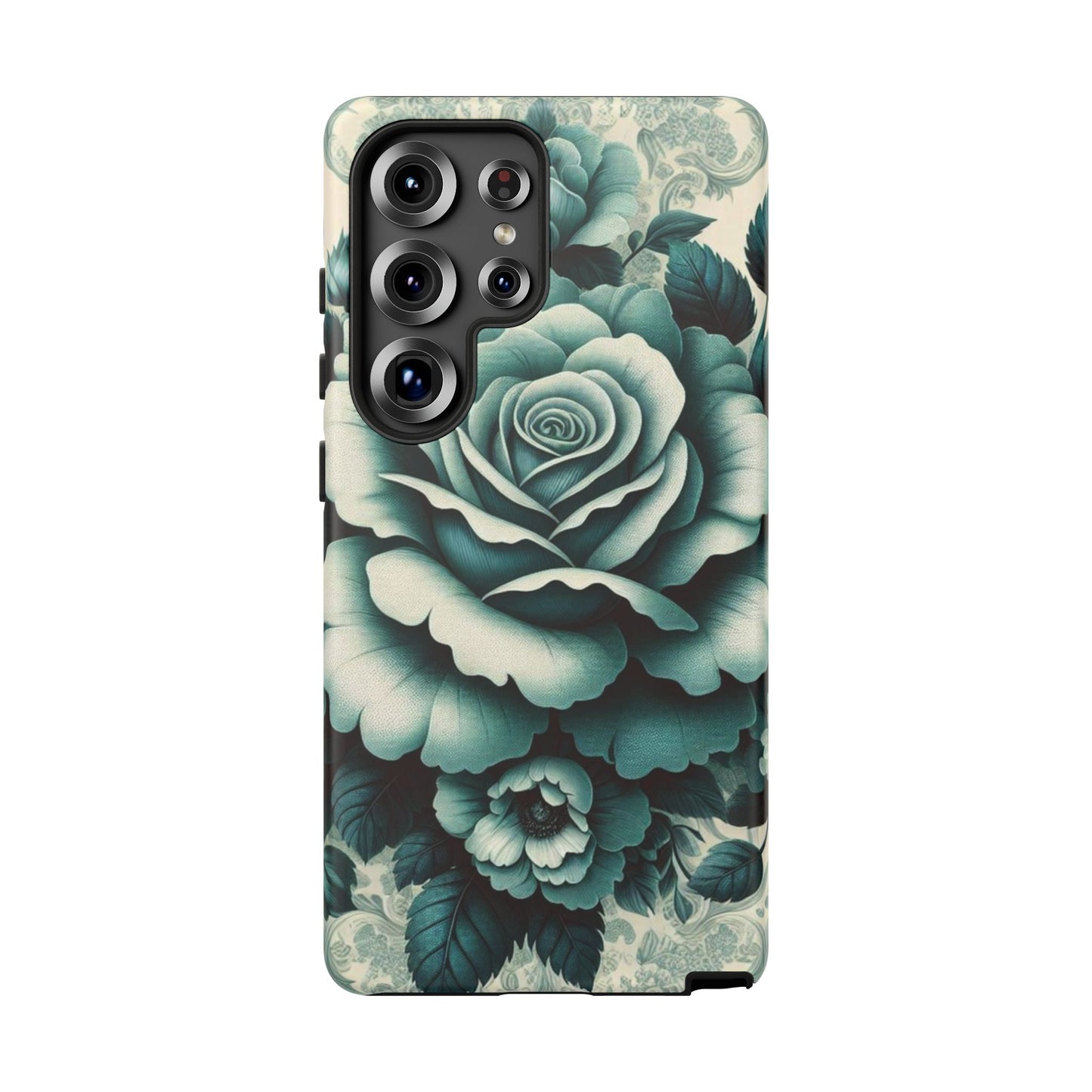 Elegant Floral Motif Phone Case - Tough Cases with Vintage Design - Teal Roses & Damask