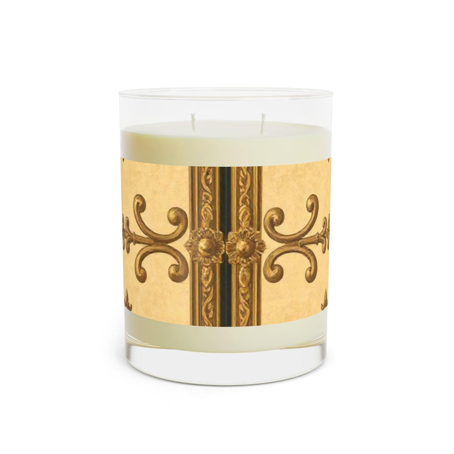 Elegant Gold Foil Scented Candle, Decorative Aromatherapy Gift, Home Décor Candle, Luxe Candle for Relaxation - Matte Yellow Striped Antique Rococo