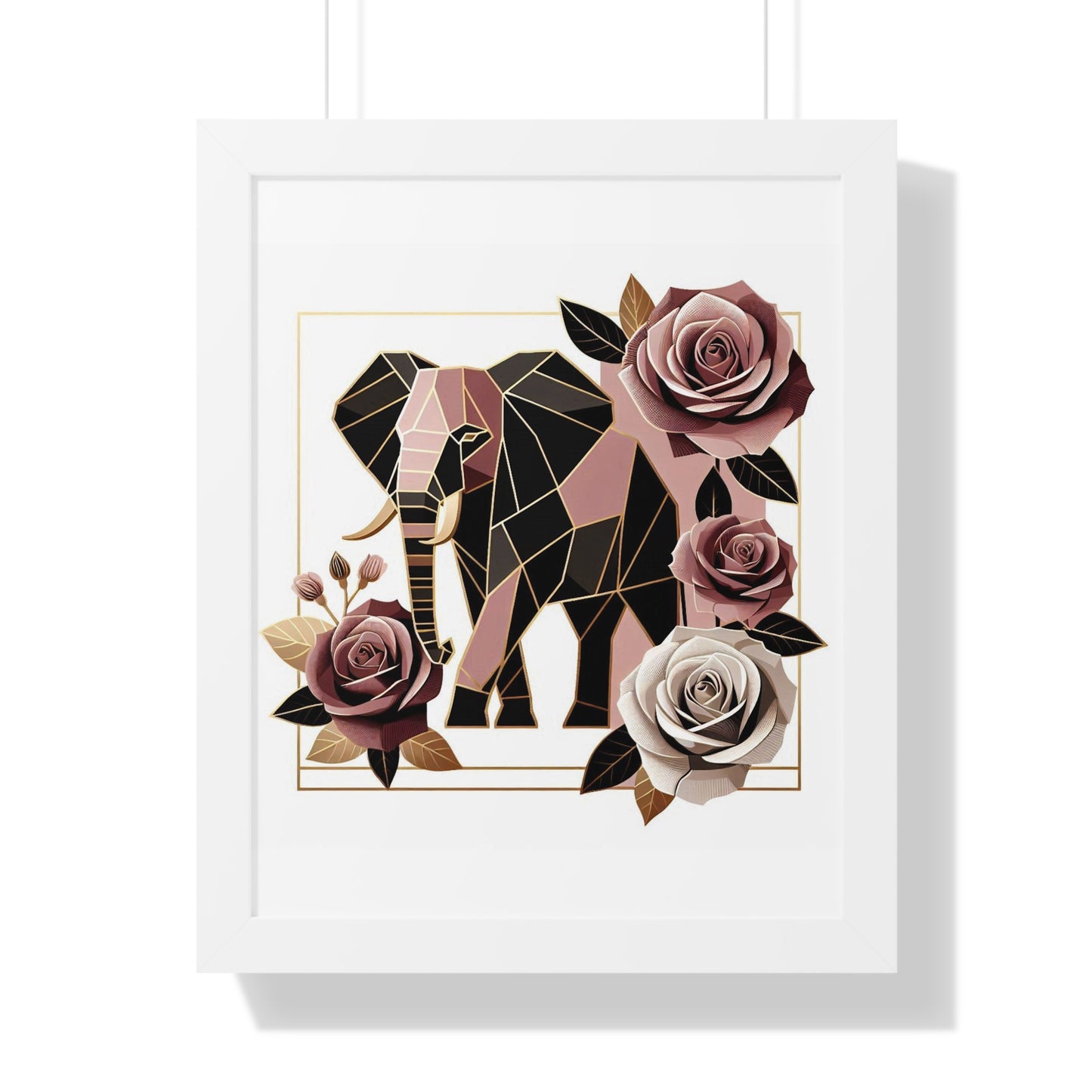 Vertical Poster - Brown & Mauve Elephant & Roses Wall Art