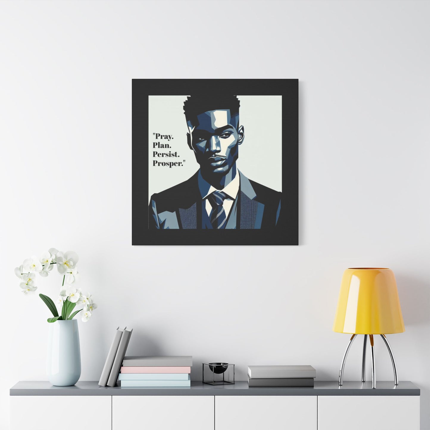 Afro Art Print Canvas, Wall Decor, Satin Stretched Canvas, African American Art, Office Decor, Home Decor - "Pray. Plan. Persist. Prosper."