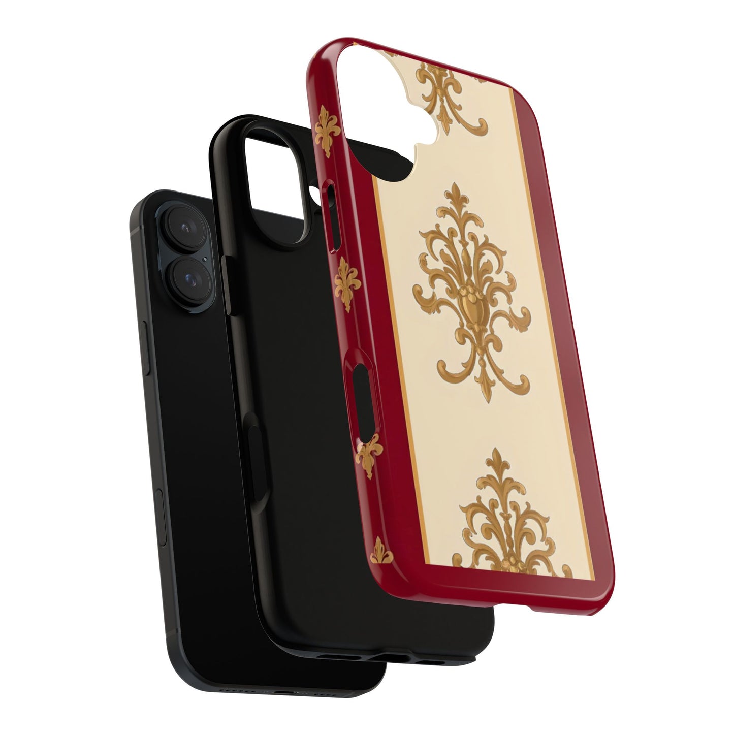 Elegant Floral Motif Phone Case - Tough Cases with Vintage Design - Dusk Red Striped Gold Damask