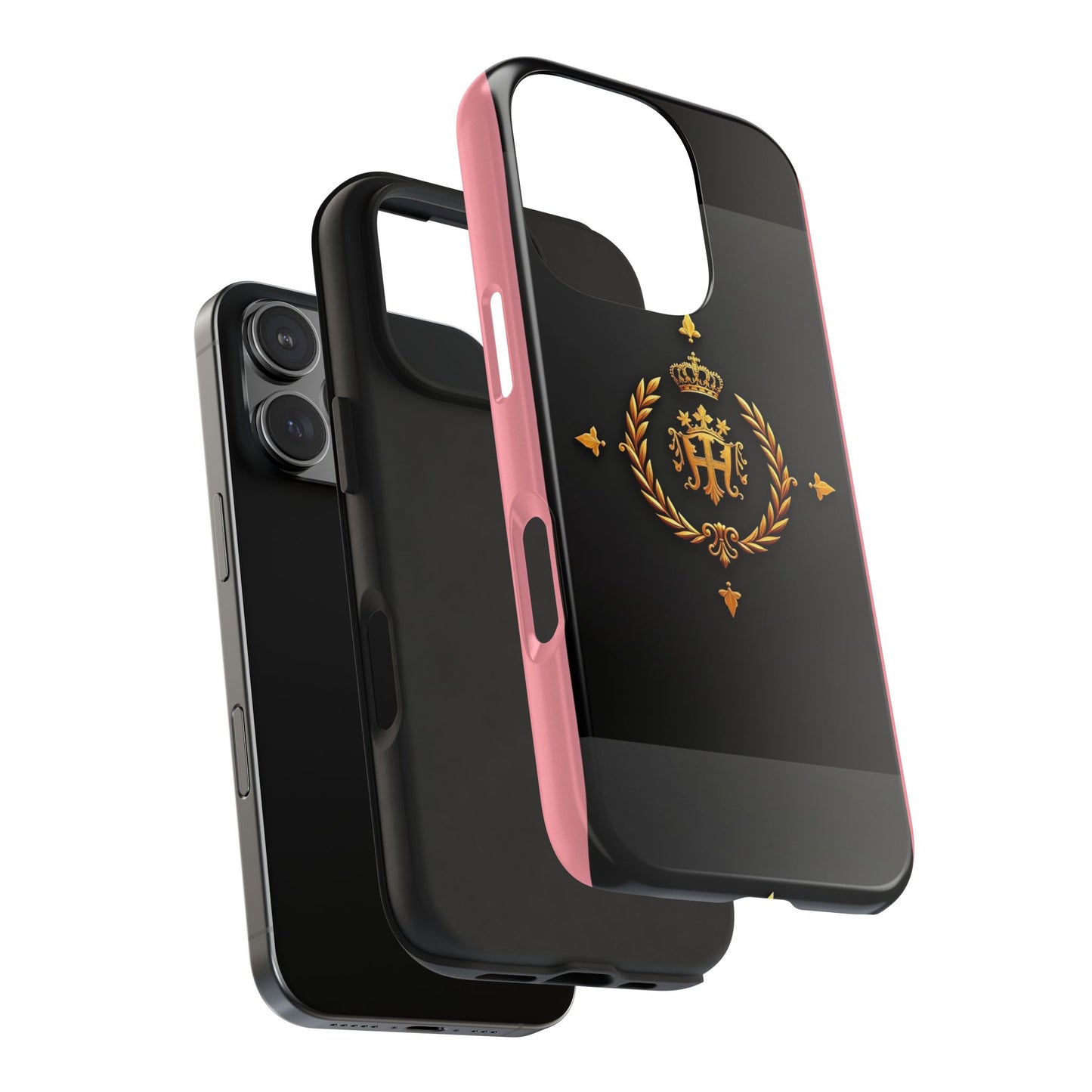 Tough Phone Case with Regal Design - Elegant Phone Protection, Gift for Him/Her, Royalty Inspired - Pink Striped Gold Crest