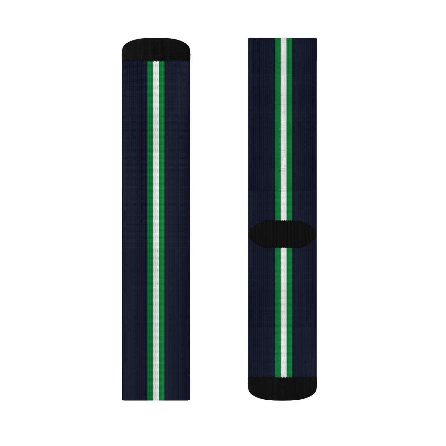 Lunar Midnight & Green-White Striped Customizable Sublimation Socks | Stylish, Fun Gift for Sports Lovers, Unique Sock Gift, Everyday Wear