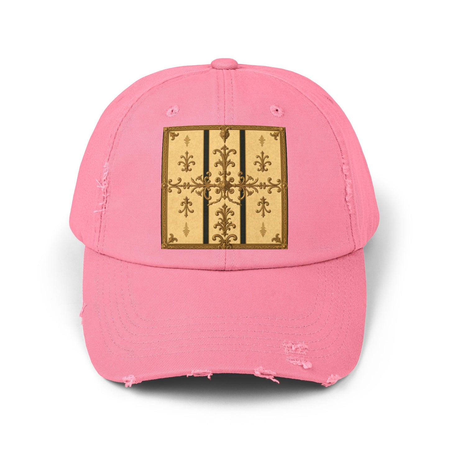 Vintage-Inspired Unisex Distressed Cap with Rustic Floral Design | Perfect for Casual Outings, Gift Ideas - Matte Yellow Striped Antique Rococo