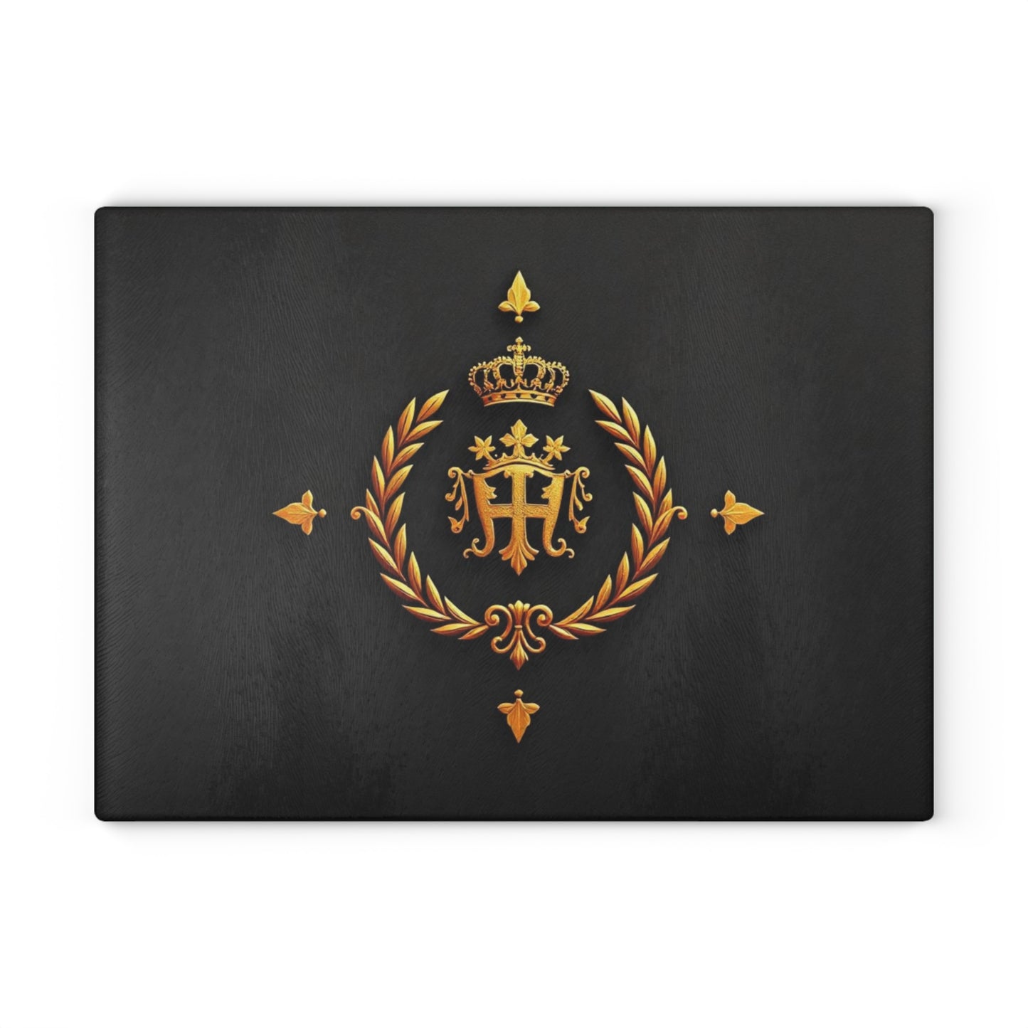 Elegant Glass Cutting Board with Crown and Laurel Design, Kitchen Decor, Gift for Chefs, Housewarming, Weddings - Gold Crest