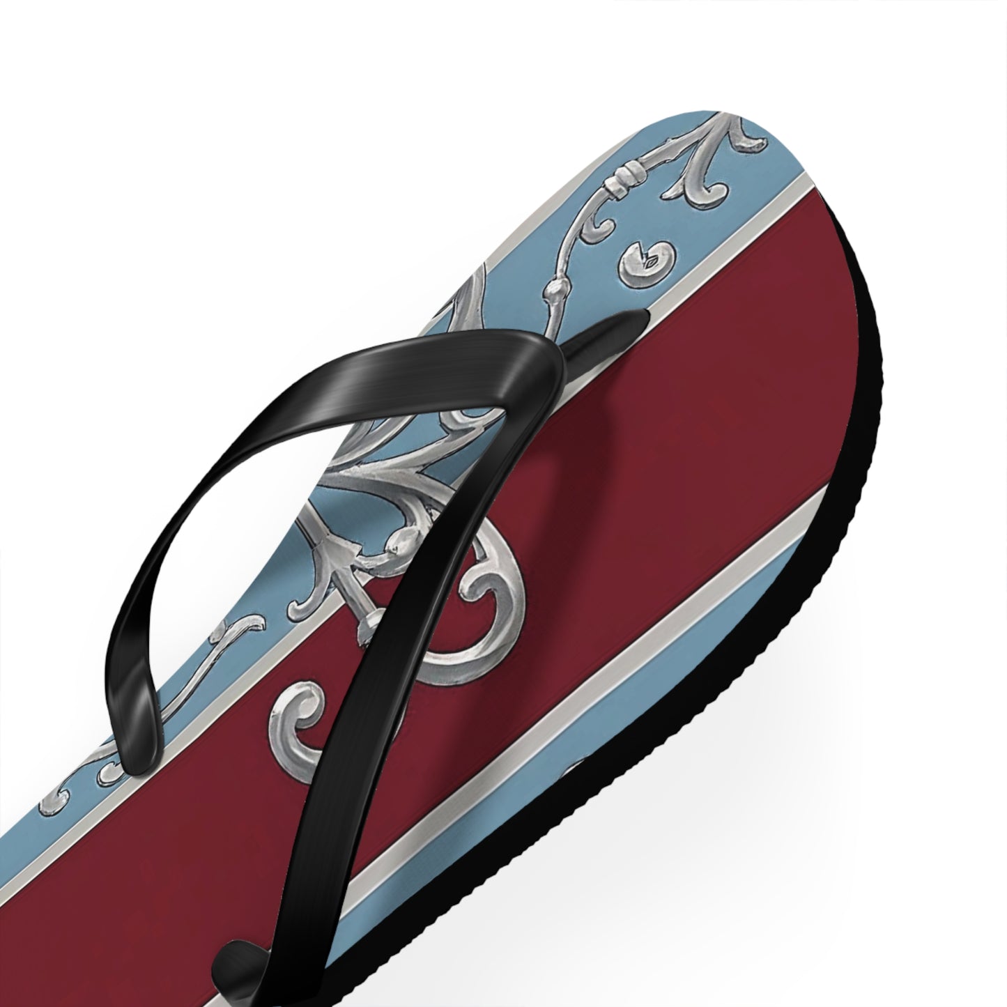Elegant Vintage Flip Flops - Stylish Summer Footwear with Classic Design - Ice Blue & Burgundy Striped Baroque