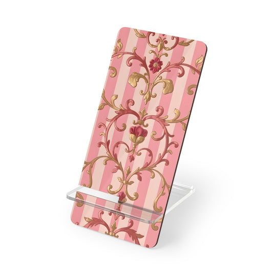 Elegant Floral Motif Smartphone Display Stand - Pink Striped Rose Gold Damask - Decorative Mobile Holder