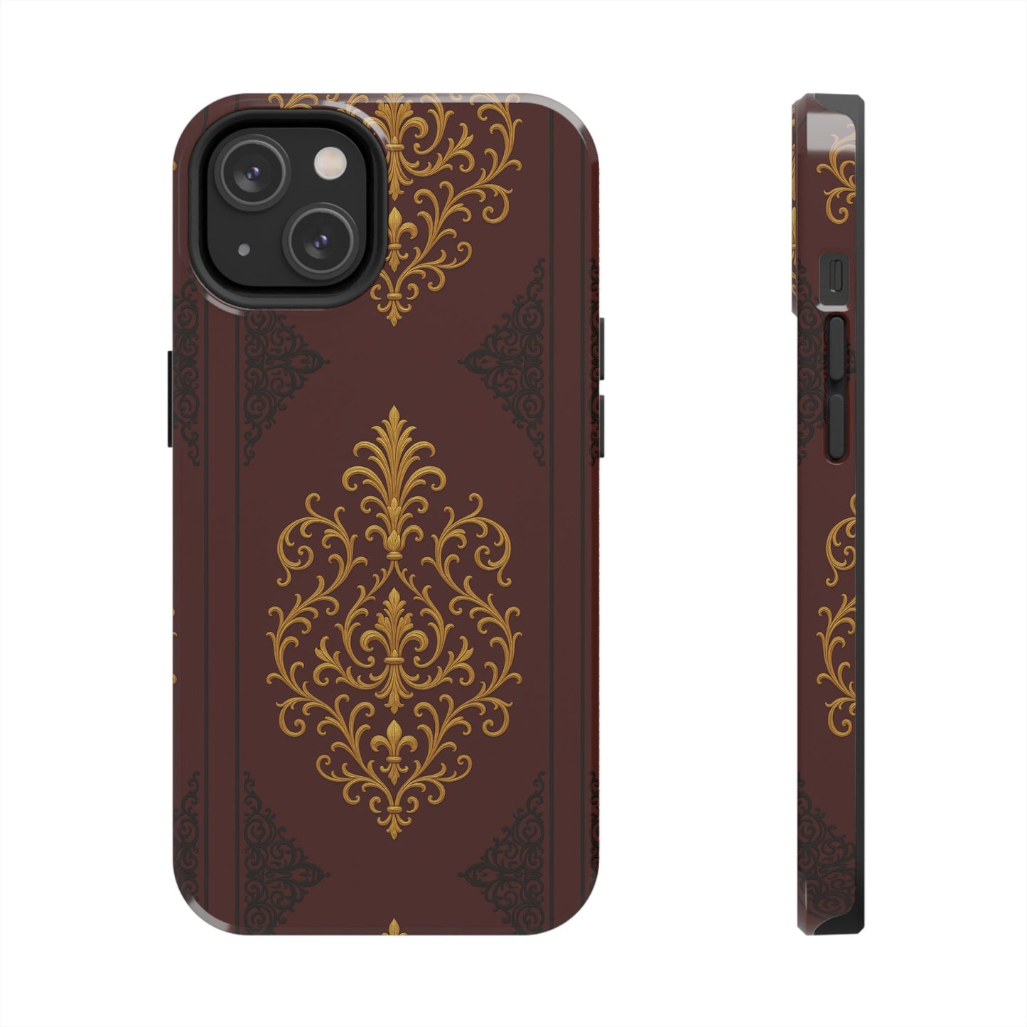 Dusk Burgundy-Black & Gold Baroque Tough Phone Case — Ornate Gold Baroque on Burgundy