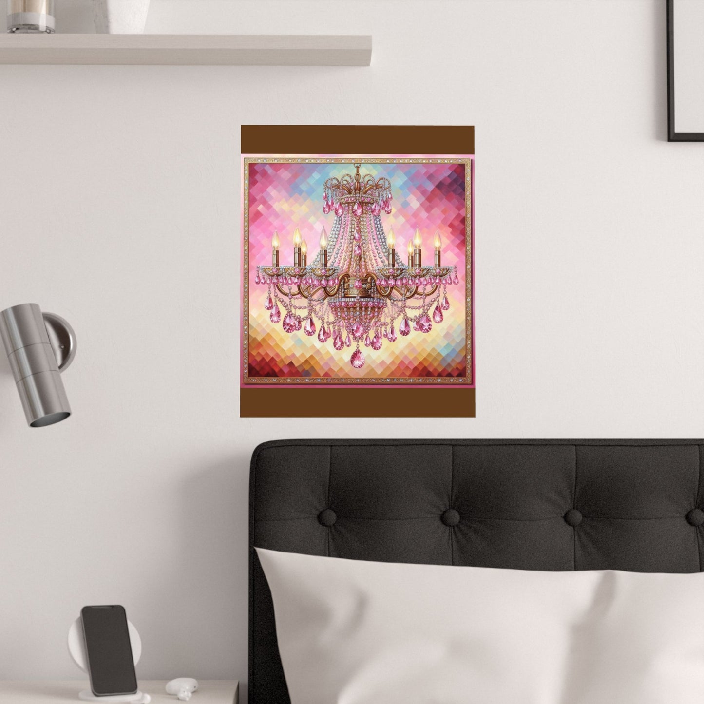 Glamorous Chandelier Satin Poster - Elegant Wall Art, Home Decor, Gift for Weddings, Birthdays, Art Lovers, Party Decor - Pink Jeweled Chandelier