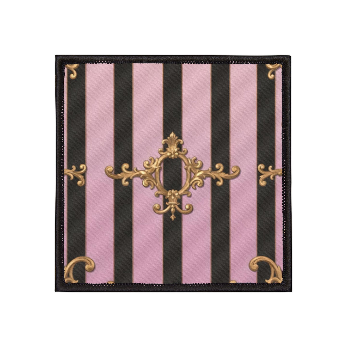 Chic Iron-On Patches for Jackets, Bags, and Crafts - Vintage Striped Design, DIY Fashion Accessories - Matte Lavender & Black Striped Gold Baroque