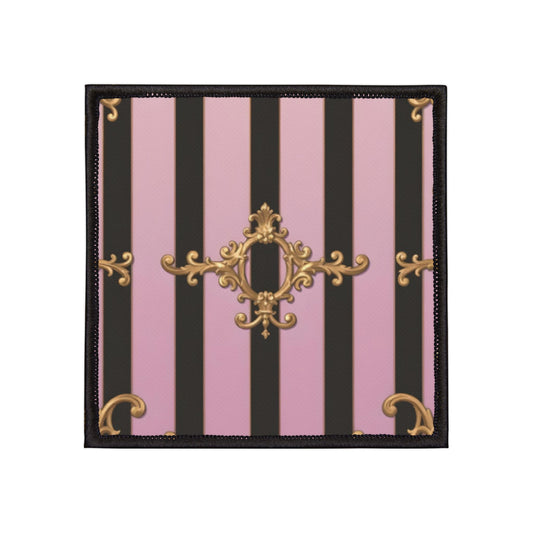 Chic Iron-On Patches for Jackets, Bags, and Crafts - Vintage Striped Design, DIY Fashion Accessories - Matte Lavender & Black Striped Gold Baroque
