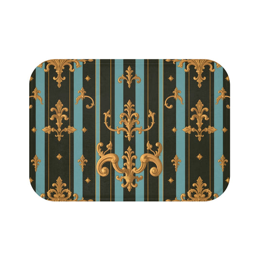 Elegant Vintage Bath Mat - Luxurious Bathroom Decor, Rustic Home Accessory, Bridal Gift - Black & Turquoise Striped Baroque