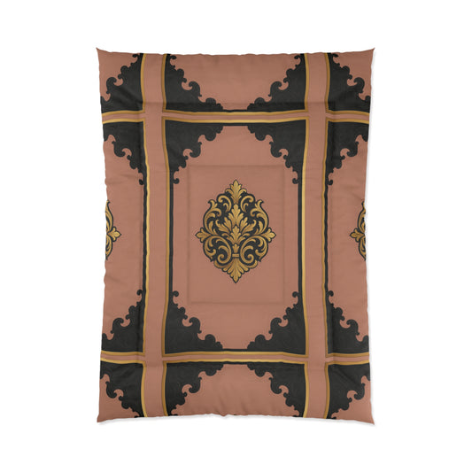 Mauve & Black-Gold Baroque Luxurious Vintage Comforter, Glamorous Bedding, Elegant Home Decor, Ideal for Weddings, Great Gift