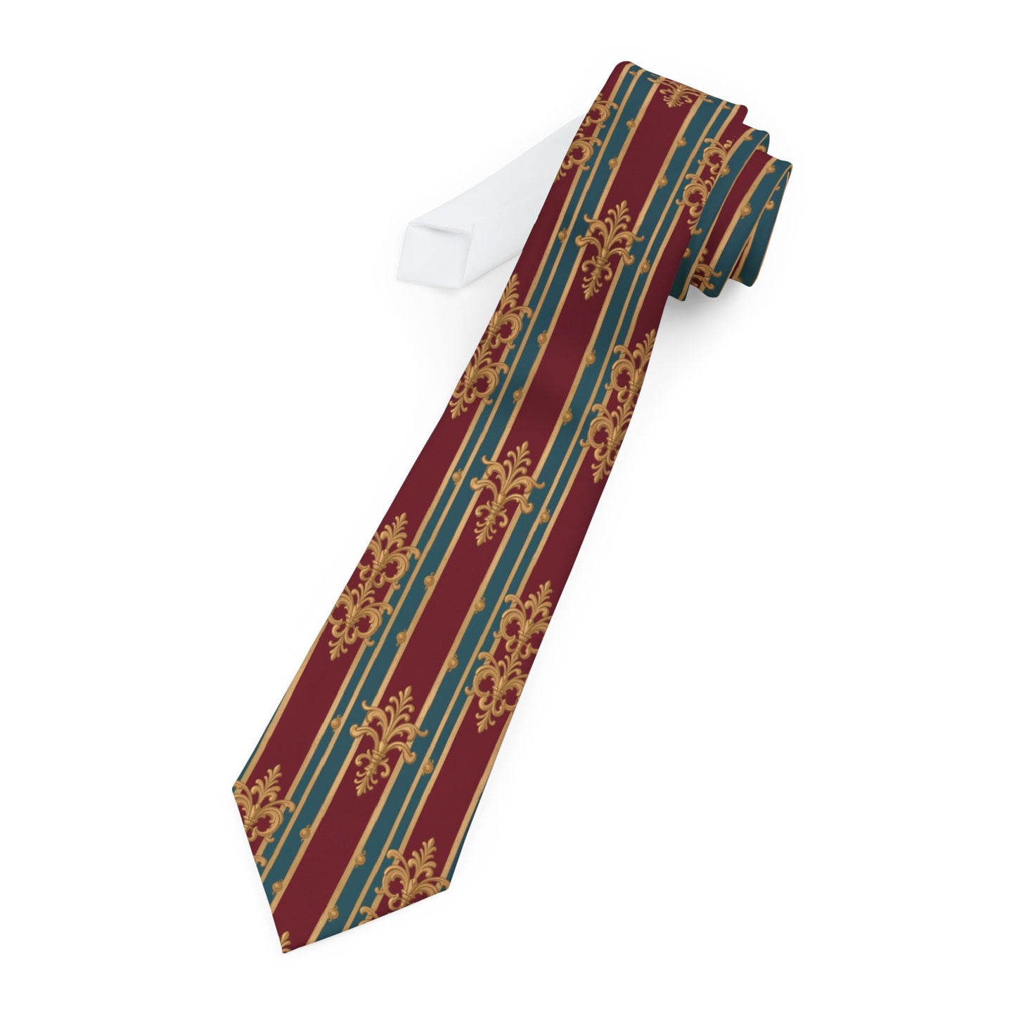 Elegant Patterned Necktie: Stylish Accessory for Formal Events, Business Meetings, Gift for Dad, Wedding Tie - Burgundy Striped Gold Baroque
