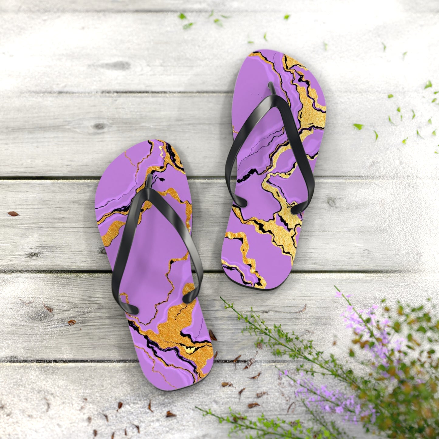 Vibrant Marble Lavender Print Flip Flops | Trendy Summer Sandals, Beach Footwear, Vacation Essential, Stylish Outdoor Slippers, Gift for Her