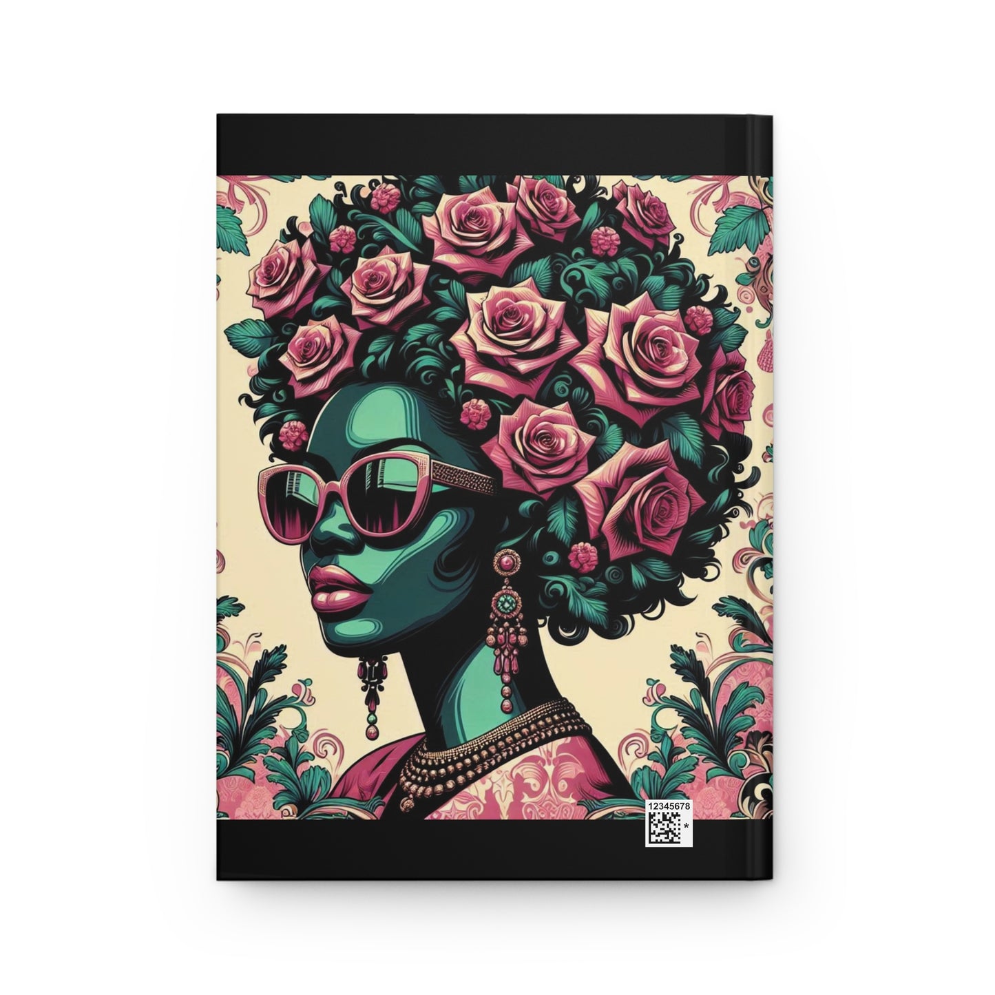 Elegant Floral Hardcover Journal - Stylish Writing Notebook - Teal Lady With Roses & Damask Design