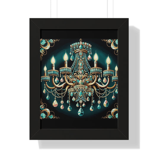 Elegant Chandelier Art Print, Framed Vertical Poster, Home Decor, Wall Art, Gift for Her, Luxury Interior Decoration - Teal Jeweled Chandelier