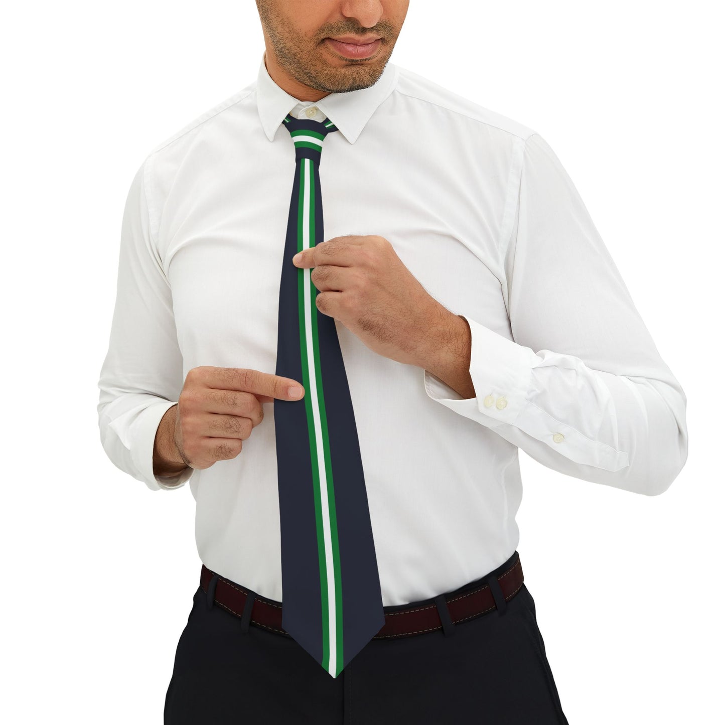 Lunar Midnight & Green-White Striped Stylish Necktie for Formal Wear, Gift for Him, Unique Accessory for Weddings, Business Events, Holiday Parties
