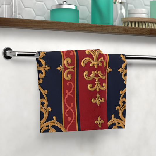 Elegant Decorative Face Towel - Luxurious Spa Gift, Bathroom Decor, Wedding Favor, Vintage Style - Midnight Blue & Dusk Red Gold Baroque