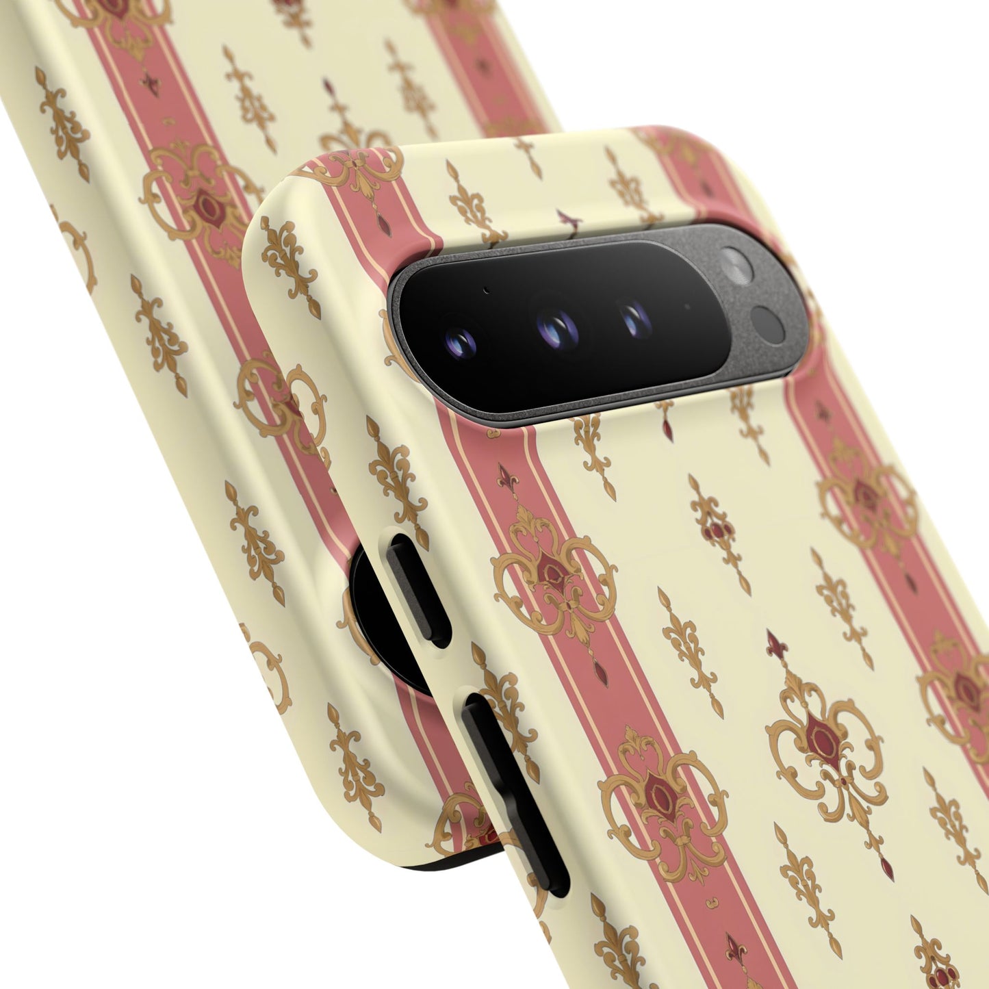 Elegant Floral Motif Phone Case - Tough Cases with Vintage Design - Mauve Striped Gold Damask