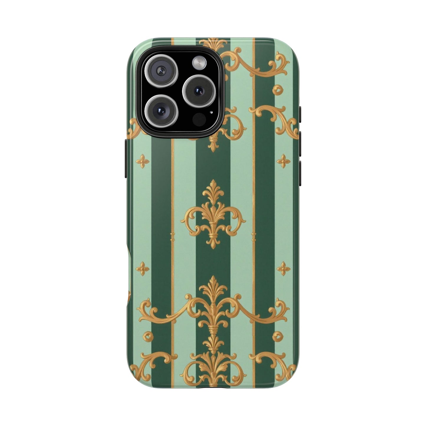 Elegant Floral Tough Phone Cases | Stylish Phone Protection, Gift for Her, Trendy Accessory, Unique Decor - Mint Green & Teal Striped Gold Baroque