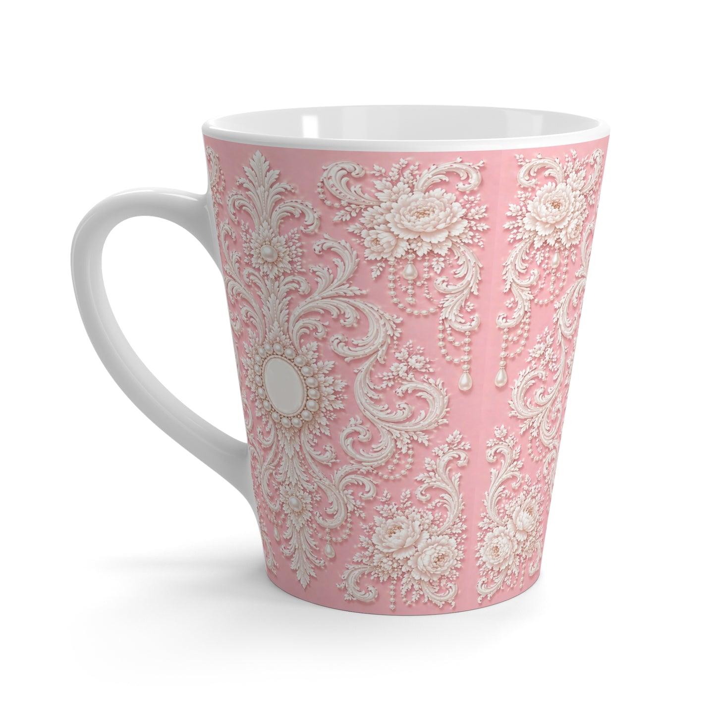 Pink Rococo Latte Mug - Vintage Rococo Floral Pattern Coffee Cup