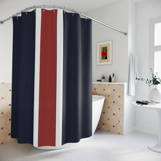 Lunar Midnight & Red-White Striped Stylish Modern Shower Curtain, Chic Bathroom Decor, Nautical Theme, Home Essentials, Gift for New Homeowners