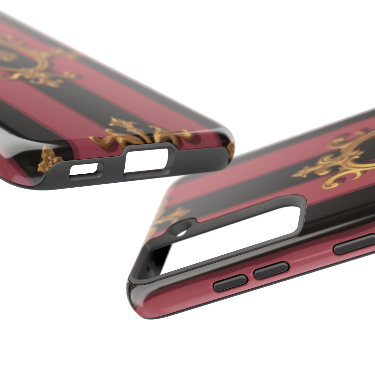 Elegant Black & Mauve Striped Gold Baroque Tough Phone Cases, Luxe Phone Covers, Fashionable Mobile Cases, Gift for Her, Holiday Phone Accessories