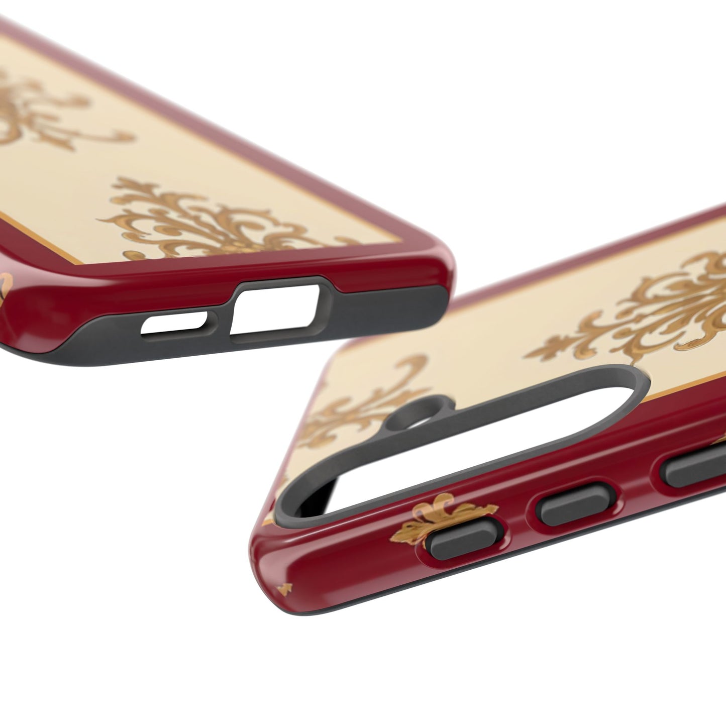 Elegant Floral Motif Phone Case - Tough Cases with Vintage Design - Dusk Red Striped Gold Damask