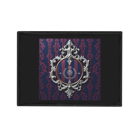 Vintage Inspired Iron-On Patches for Creative Customization, Fashion Statement, DIY Décor, Gift for Artists - Blue & Plum Striped Silver Crest