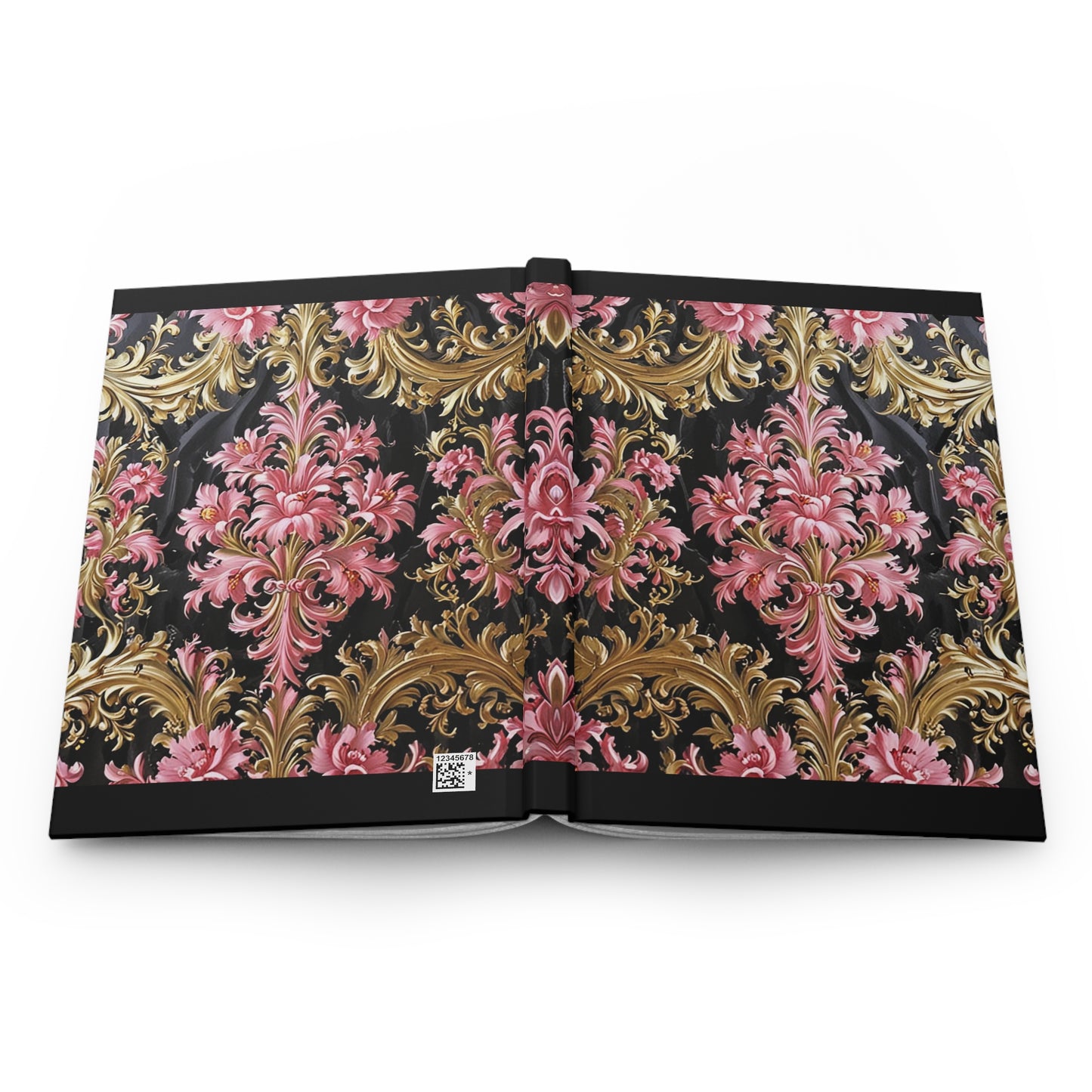 Elegant Floral Hardcover Journal, Stylish Notebook, Gift for Writers, Journal for Thoughts - Black & Pink Oil Painting Style Rococo